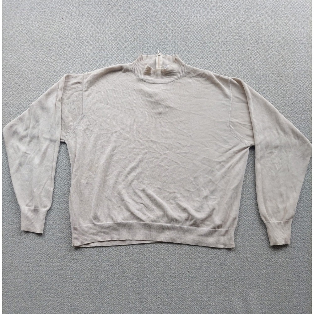 Bleyle Sweater Womens L Cream Mock Neck Back‎ Zip Long Sleeve Fine Knit Classic